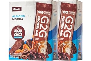 G2G Protein Bar, Almond Mocha, Healthy Snack, Delicious Meal Replacement, Gluten-Free, Clean Ingredients, Refrigerated for Freshness, 16 Count (2 Packs of 8)