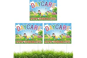 Vicenpal 3 Pcs 16 x 12 Inches Daycare Now Enrolling Lawn Yard Signs with Stakes Childcare Now Enrolling Roadside Signage Holl