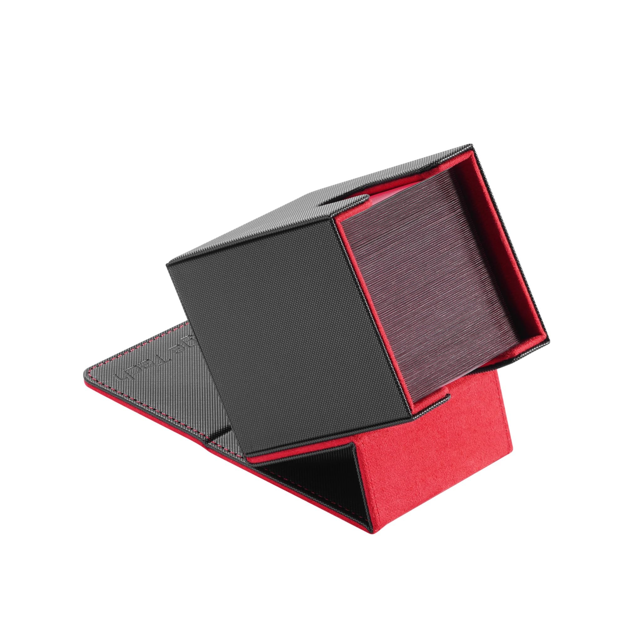 Mage Tech Adventurer [Apprentice] Modular Deck Box - Holds 99 Double-Sleeved Cards - Ultra-Rugged, Expandable Design - MTG PTCG LOR OPCG & More - Black/Red