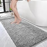 LOCHAS Bathroom Rug Runner 24x70 Inch, Soft Thick Absorbent Microfiber Bath Rugs for Bathroom, Machine Washable, Shaggy Plush Non Slip Bath Mat for Tub, Shower Floor, Quick Dry Mats, Grey