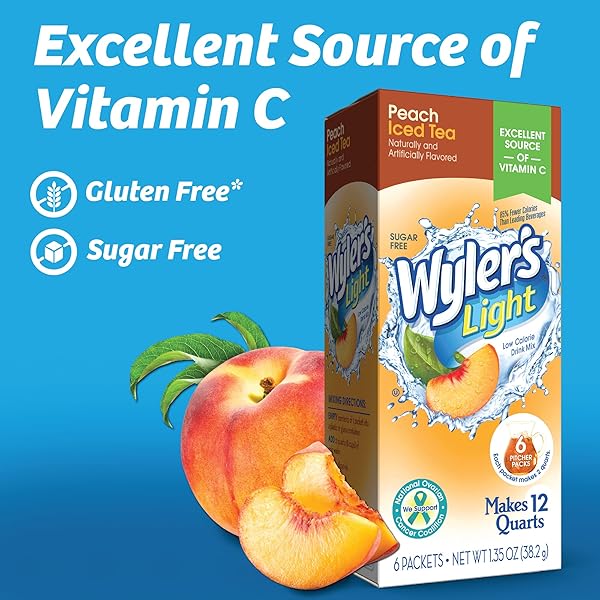 WYLER’S LIGHT PITCHER PACKS, WATER DRINK MIX,PEACH ICED TEA,6 PITCHER PACKETS