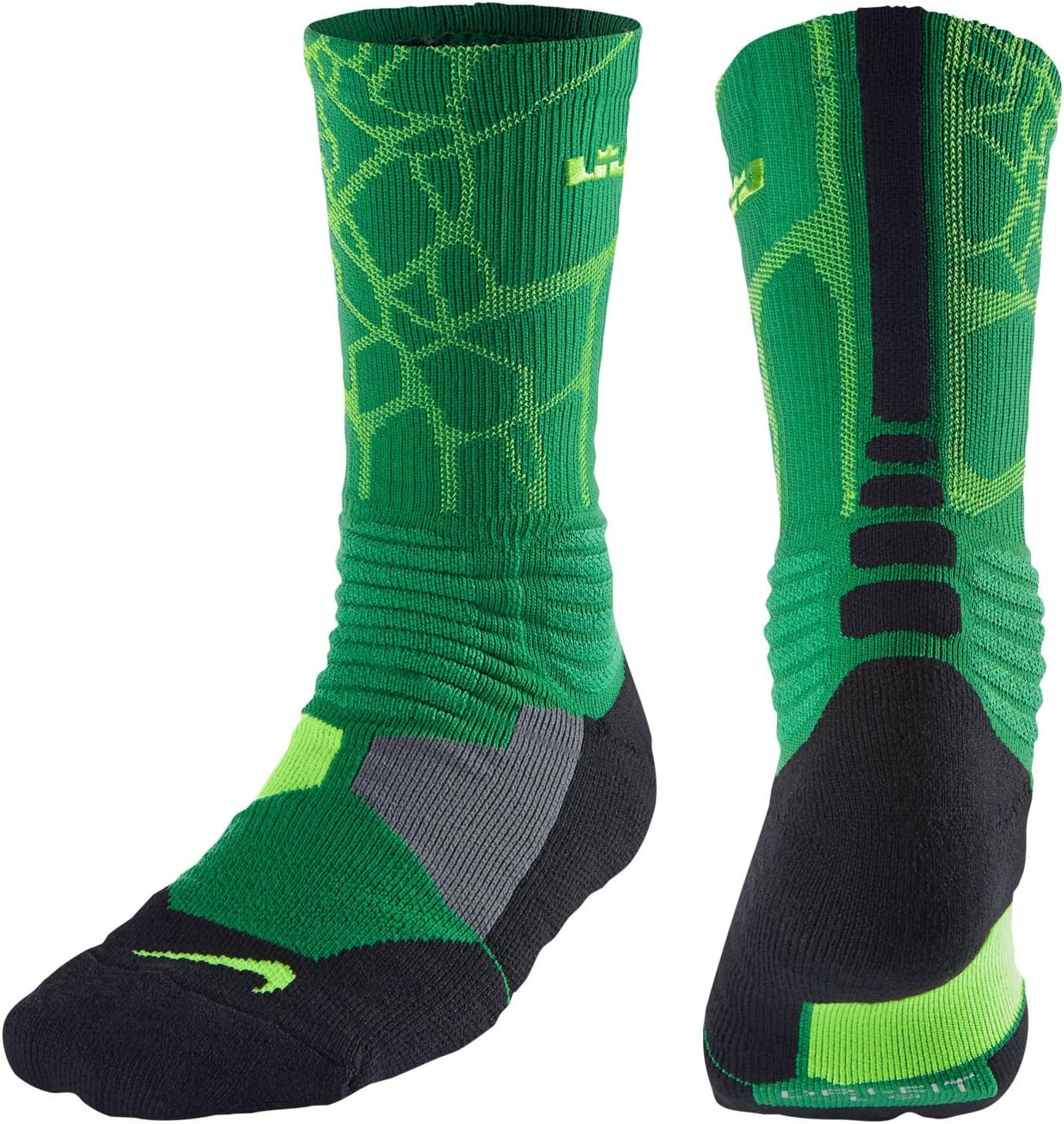 Nike Men's LeBron Hyper Elite Basketball Crew Socks Pine Green/Flash Lime SX4885