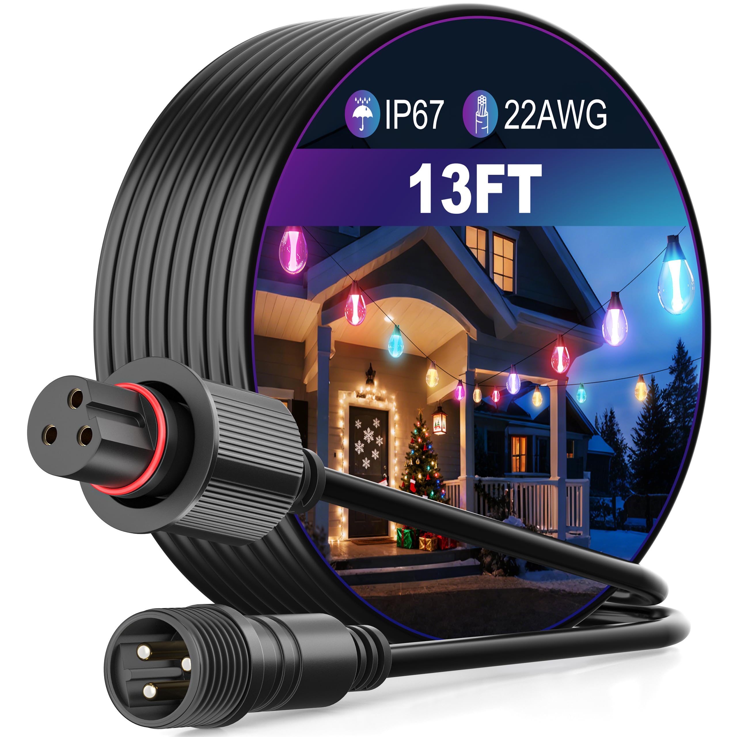 Photo 1 of 13FT Extension Cable for Go-ee Outdoor Clear Bulb String Lights IP68 Waterproof Extension Cord Compatible with Go*ee ??H7025 H7026-3 Pin Plug Patio Decorations