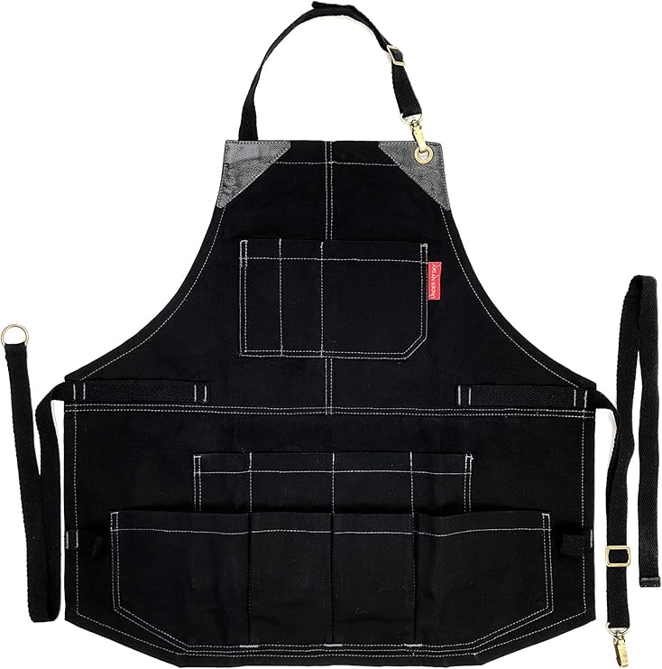 Tool Black Apron HeavyDuty Waxed Canvas, Leather Reinforcement