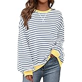 BTFBM Womens Oversized Striped Sweatshirt 2026 Spring Crewneck Long Sleeve Pullover Top Casual Y2K Clothes Workout Shirt