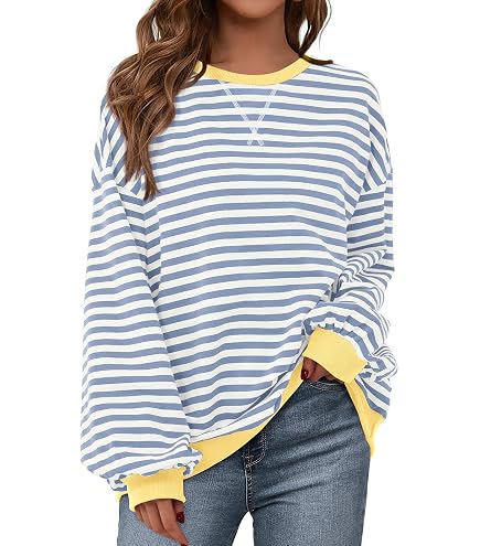 Amazon.com: PRETTYGARDEN Women Classic Striped Oversized Crewneck
