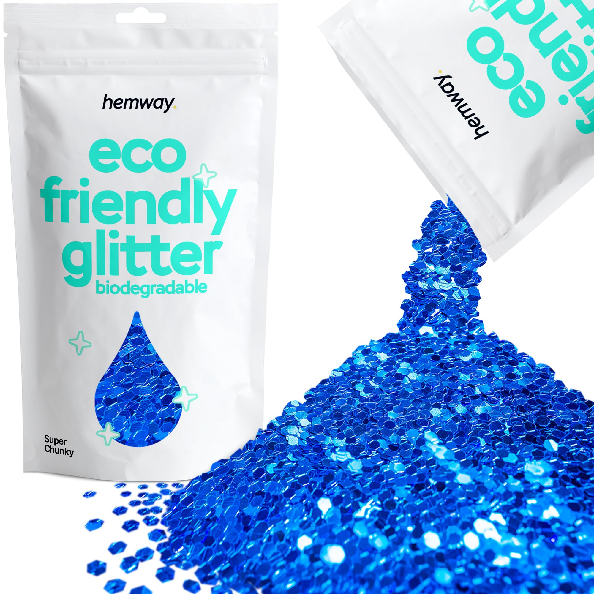 Eco Friendly Biodegradable Glitter | Sapphire Blue - Super Chunky 100g, Plant Based, Biodegradable Glitter for Craft, Face, Hair, Nail, Body and Festival - Hemway