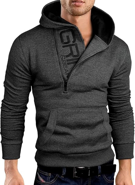 Grin&Bear Slim fit Halfzip Jacke Kapuze Hoodie Sweatshirt Kapuzenpullover, GEC401
