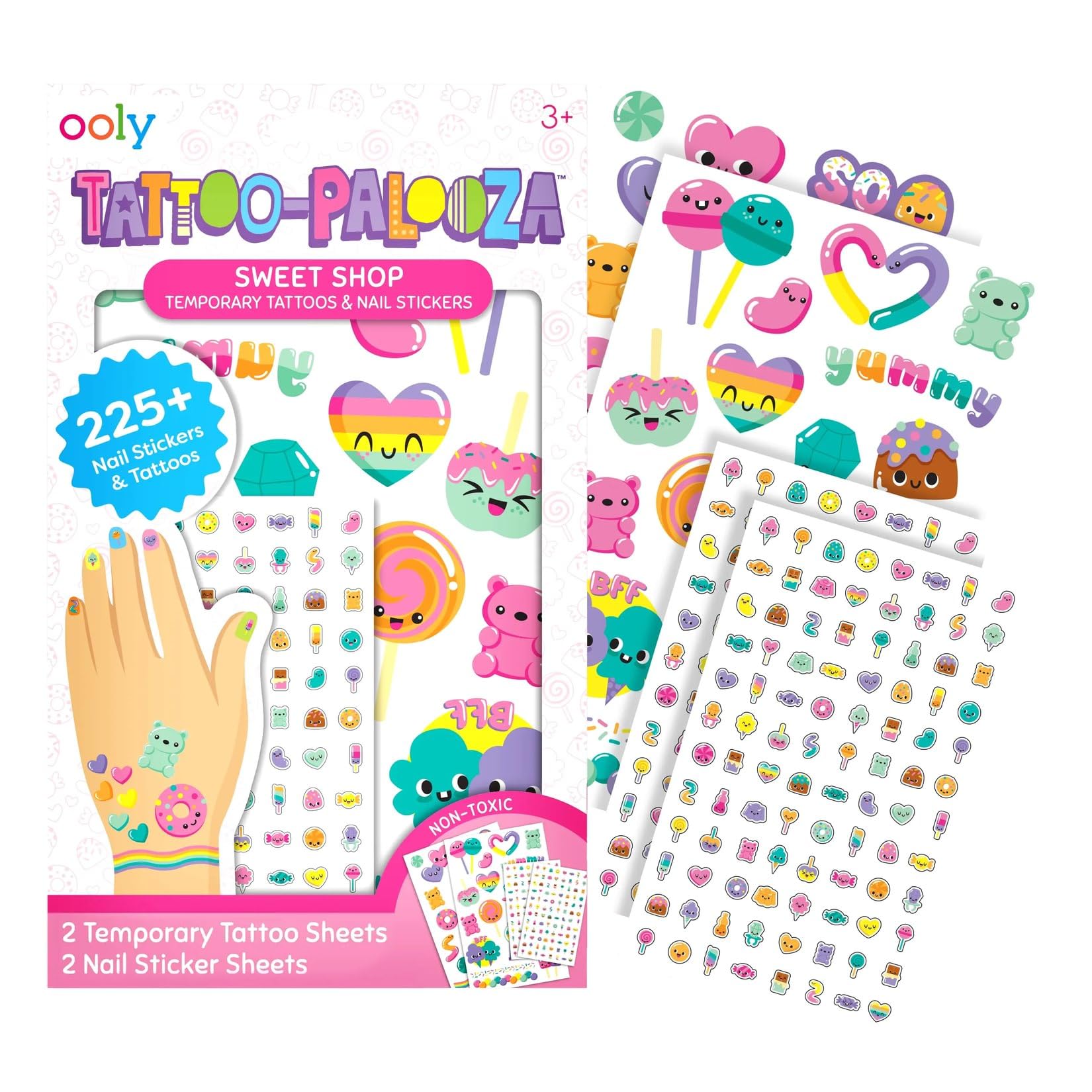 Photo 1 of Ooly Set of 35 Sweet Shop Temporary Tattoos and 192 Nail Stickers for Kids, Non-Toxic, Safe Child Tattoos, Party Favors, Goodie Bag Stuffers Gifts for Kids, Birthday Decorations for Girls Ages +3