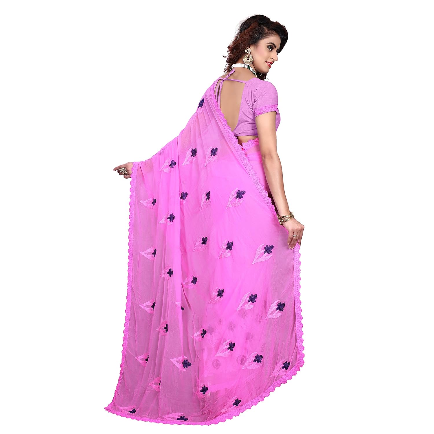 being banarasi women's chiffon embroidery saree with blouse piece(free size)