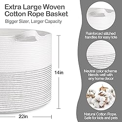 MEGASKET XXXL Large Cotton Rope Blanket Basket for