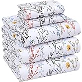 RUVANTI 100% Cotton Sheets – Split King Size Percale Bedding, Cooling & Breathable Floral Design, Durable with a Crisp, Soft & Comfortable Feel, 16" Deep Pocket, 5-Piece Set, Aroma