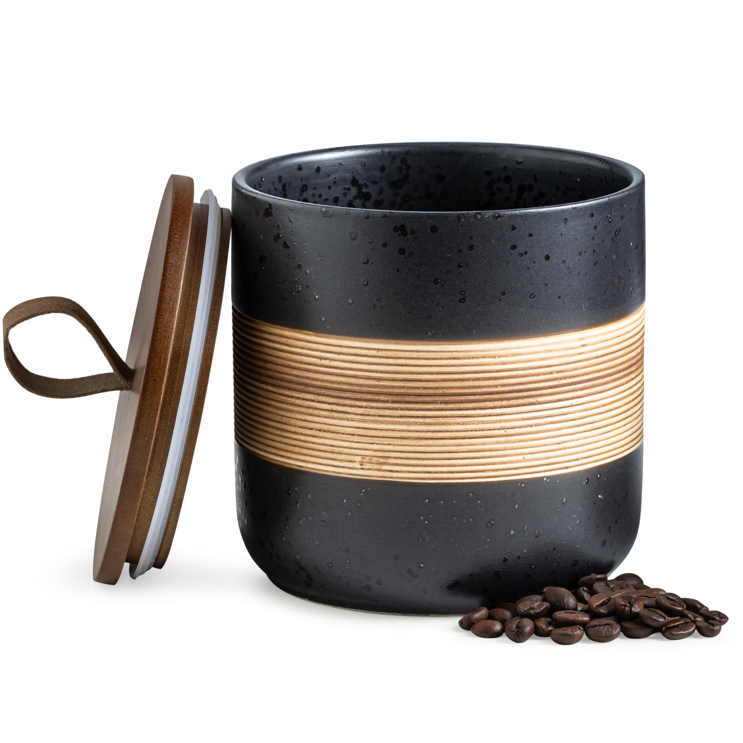 Photo 1 of Miamolo Spice Jars with Lid, Coffee Container Kitchen Food Storage Jars for Spice Sugar Tea Bag, Stackable Decorative Jars for Countertop, Black & 37oz