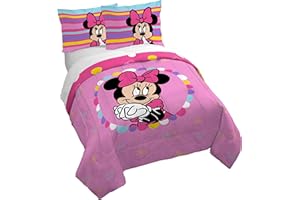 Jay Franco Duvet Cover Set – 3 Piece Comforter Cover and Sham Set, Super Soft Cozy Kids Bedding (Insert Not Included) Pink- Minnie Mouse, Full