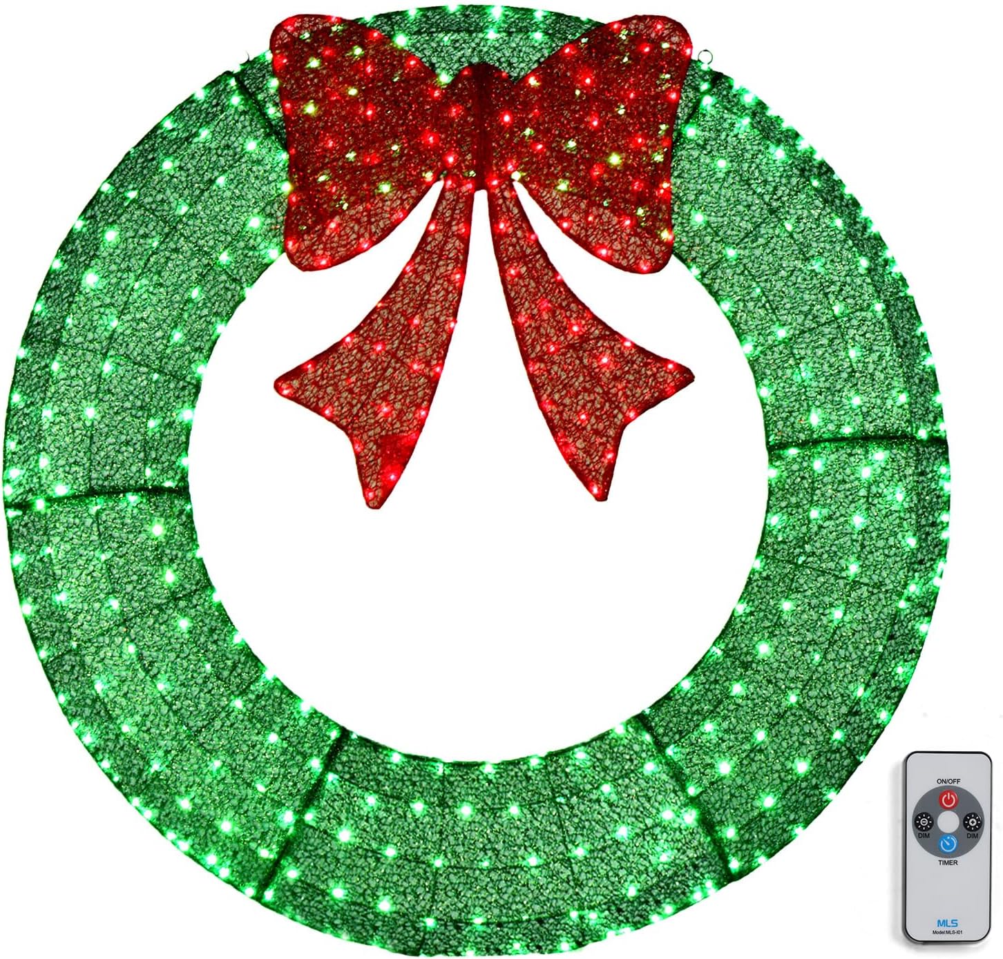 Wreaths, Garlands & Swags - VINGLI 48 Inch Pre-lit Large Christmas Wreath, Outdoor Christmas Wreath with 315 LED Lights for Garage, Windows, Christmas Door Wreath Decorations with Red Bow, Timer Remote Control, Plug-in, Green