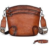 HESHE Crossbody Bags Leather Purses for Women Vintage Shoulder Handbags with Multi Pockets Cross Body Purses for Travel