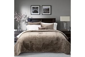 RECYCO Luxury Velvet Quilt King Size, Ultra Soft Velvet Bedding Sets, Lightweight Quilted Velvet Comforter Set, Channel Stitc