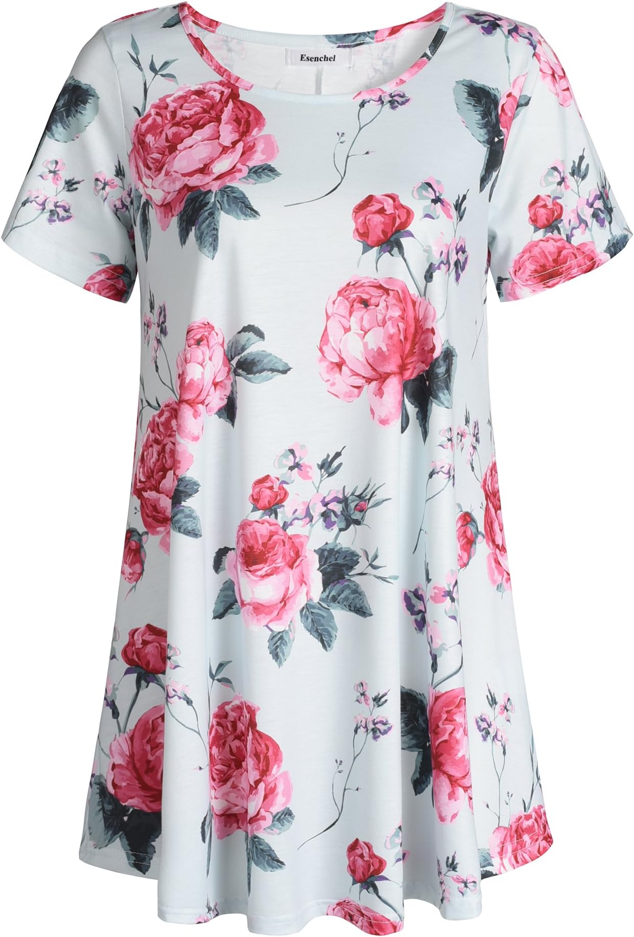 Esenchel Women's Short Sleeves Patterned Tunic Top