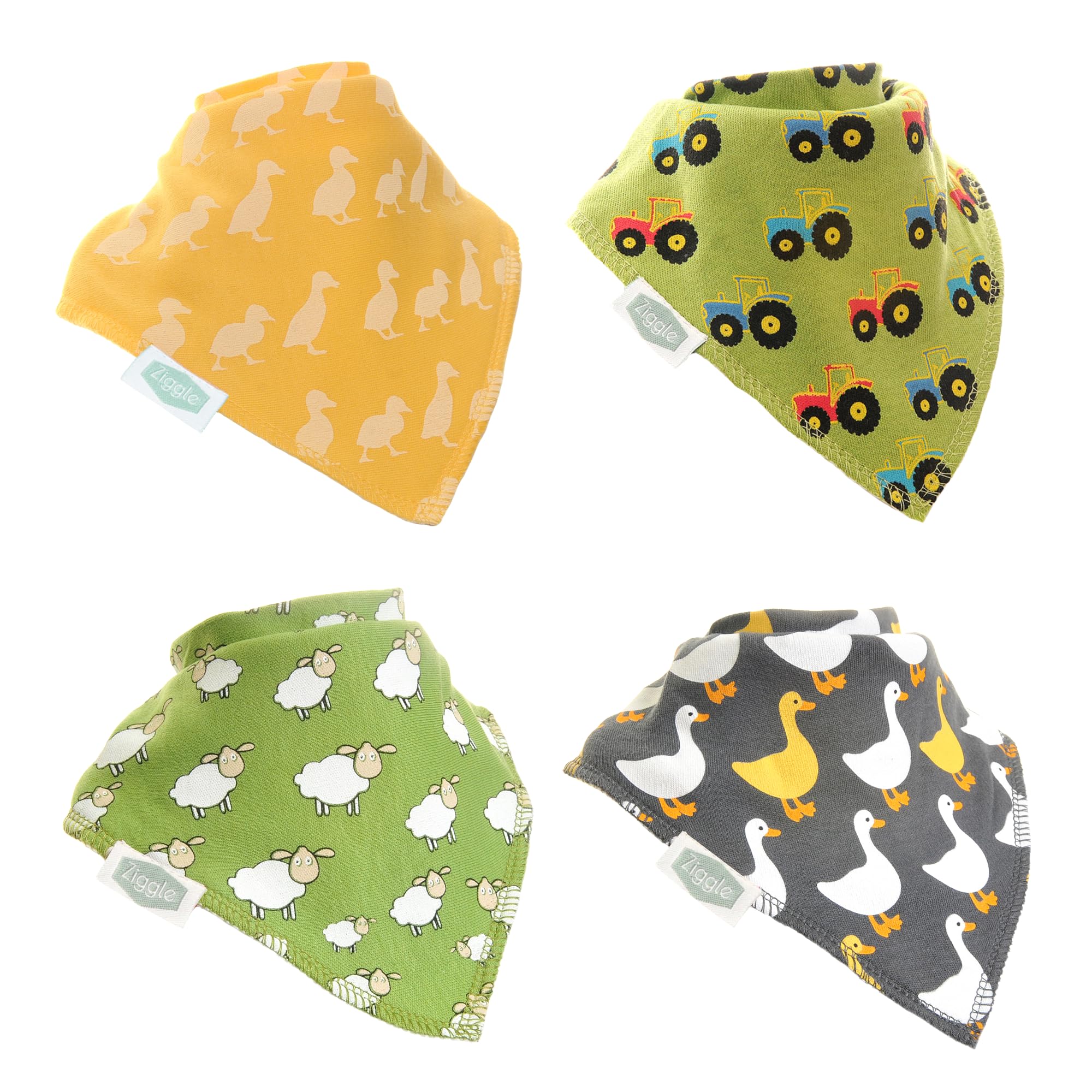 Ziggle Bandana Dribble Bibs, Super Absorbent for Teething Babies, Fits Newborn to Toddler, Award Winning, 4 Pack (Farm)… — image 1