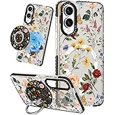 Lotadilo Cute Case for Samsung Galaxy S25 Edge for Women Girls - Funny Retro Flower Design Compatible with Magsafe Magnetic Ring Holder Kickstand Fashion TPU Phone Covers