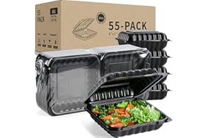 YANGRUI To Go Containers, Reusable Shrink Wrap 34 OZ 55 Pack 8 Inch Plastic Hinged Take Out Boxes BPA Free Microwave Freezer Safe MFPP Clamshell Food Container