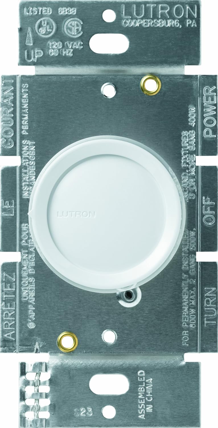 Lutron D-600P-WH Rotary 600-watt Single Pole Dimmer, White - Wall