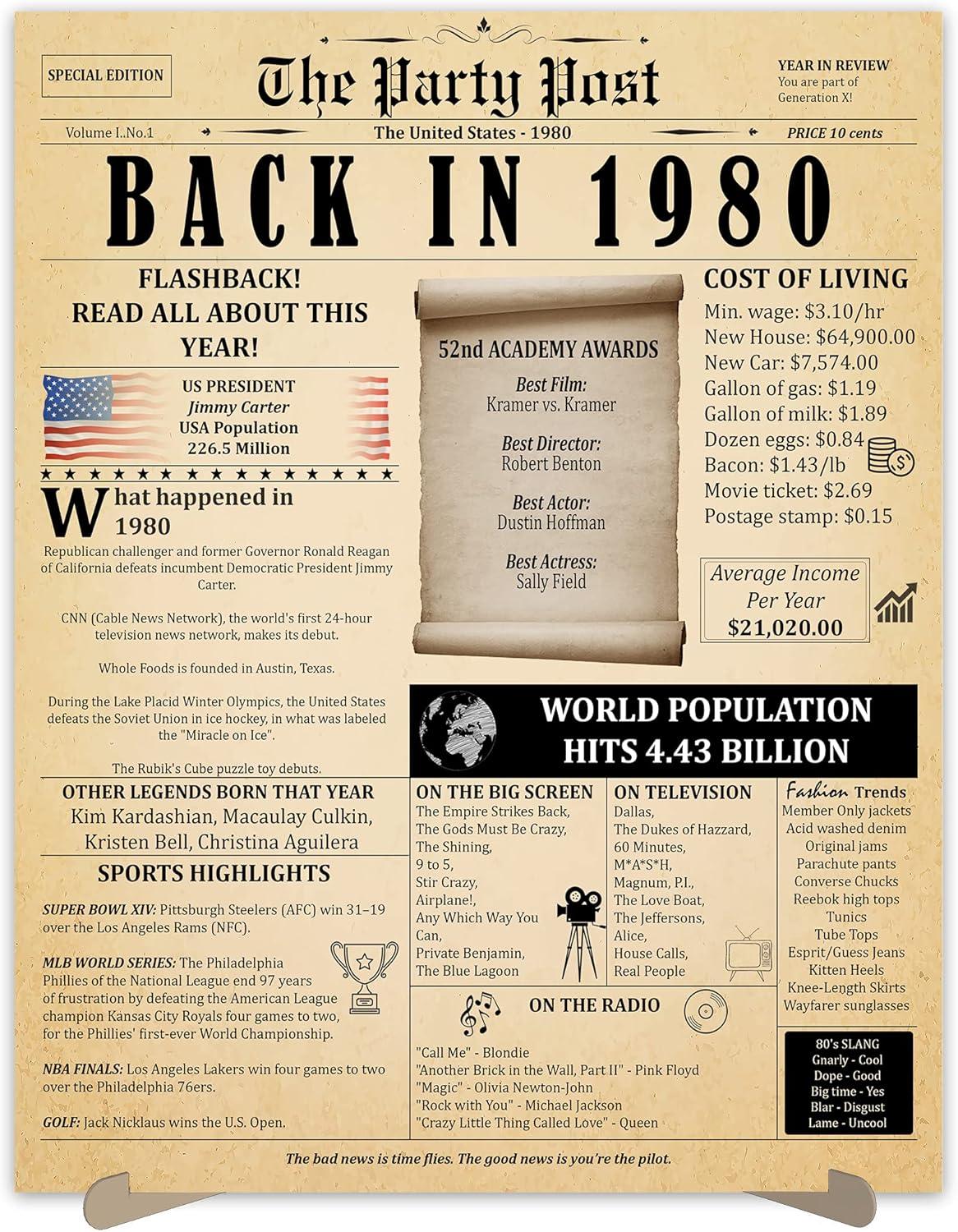 Wall Décor - 43rd Birthday Party Decorations Poster - 43 Years Ago Anniversary Sign 11x14 In. Vintage Home Decor Supplies for Her or Him. Back In 1980 Historical Banner for Women or Men Turning 43 Years Old