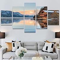 SIGNWIN 5 Panel Canvas Wall Art Modern Art Farmhouse/Country Lake Multicolor Nature Photography Relax/Calm for Home Decorations Ready to Hang - 60