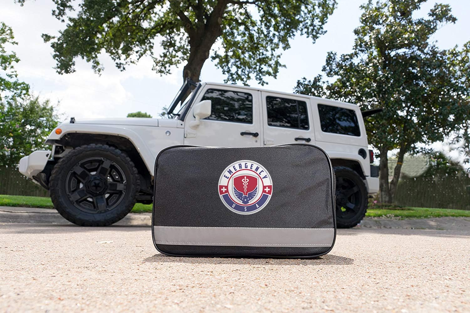 Roadside Assistance Emergency Car Kit - First Aid Kit, Jumper Cables, Tow Strap, led Flash Light, Rain Coat, Tire Pressure Gauge, Safety Vest and More Ideal Winter Accessory for your Car, Truck or SUV: Automotive