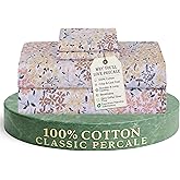 Feather & Stitch Softest 100% Cotton Sheets, 300 Thread Count Percale Weave Bedding, 16" Deep Pocket, Cooling Sheets, Breathable Bed Set, Hotel Premium Quality (Queen, Victorian Floral)