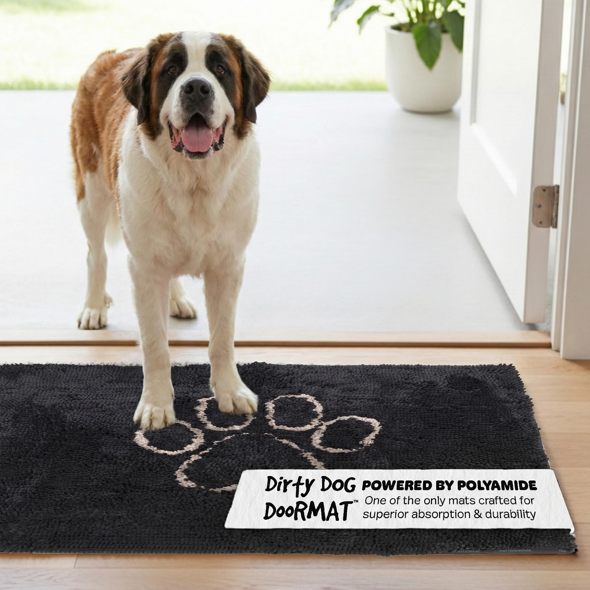 Dog Gone Smart Dirty Dog Microfiber Doormat, Super Absorbent Machine Washable with Non-Slip Backing, XL, Black Hue