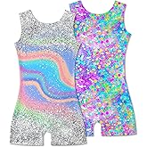 Taubow 2 Packs Gymnastics Leotards for Girls Mermaid Leopard Dance Leotard Kids Biketard with Shorts