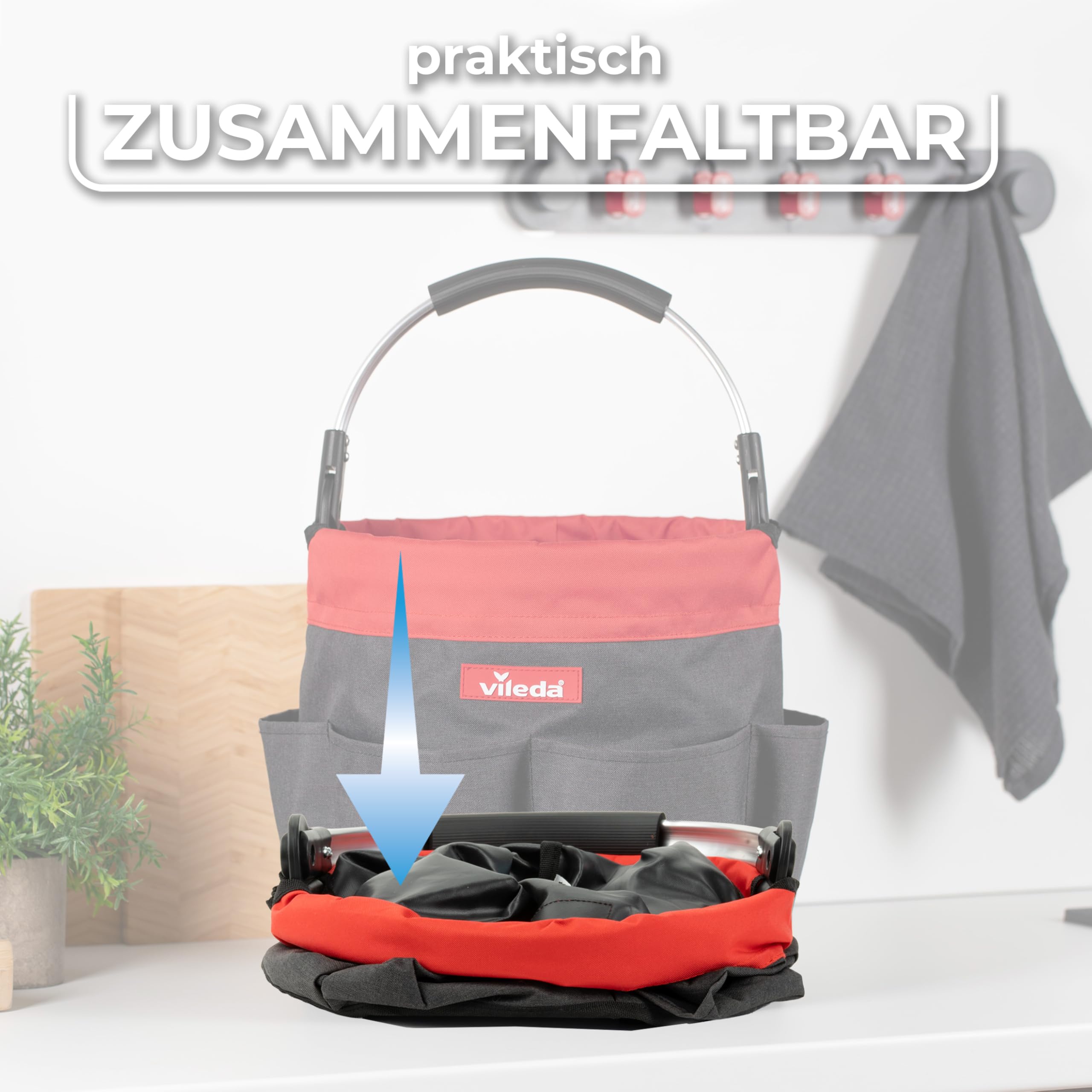 Vileda Cleaning Caddy - Faltbare Putztasche mit Griff und 6 Fächern - Reinigungsorganizer für Schwämme Bürsten Tücher Reinigungsmittel - Wasserfest reißfest hygienisch tragbar und platzsparend 6