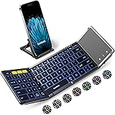 Samsers Foldable Bluetooth Keyboard with Touchpad, Full-Size Wireless Folding Keyboard with Backlight, Portable Travel Keyboards for iOS Android Windows Mac OS, Support 3 Device(BT5.1 x 3), Gray