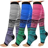 OUIVIAL 3 Pack Copper Compression Socks for Women&Men 20-30mmHg Open Toe Knee High Support Socks for Varicose Vein Running