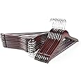 TOPIA HANGER Luxury Wooden Suit Hangers for Closet - Cherry Wood With Extra Thick Hook and Non-Slip Pants Bar, Heavy Duty Coat Hangers With Notches for Shirts - 16 Pack CT01M