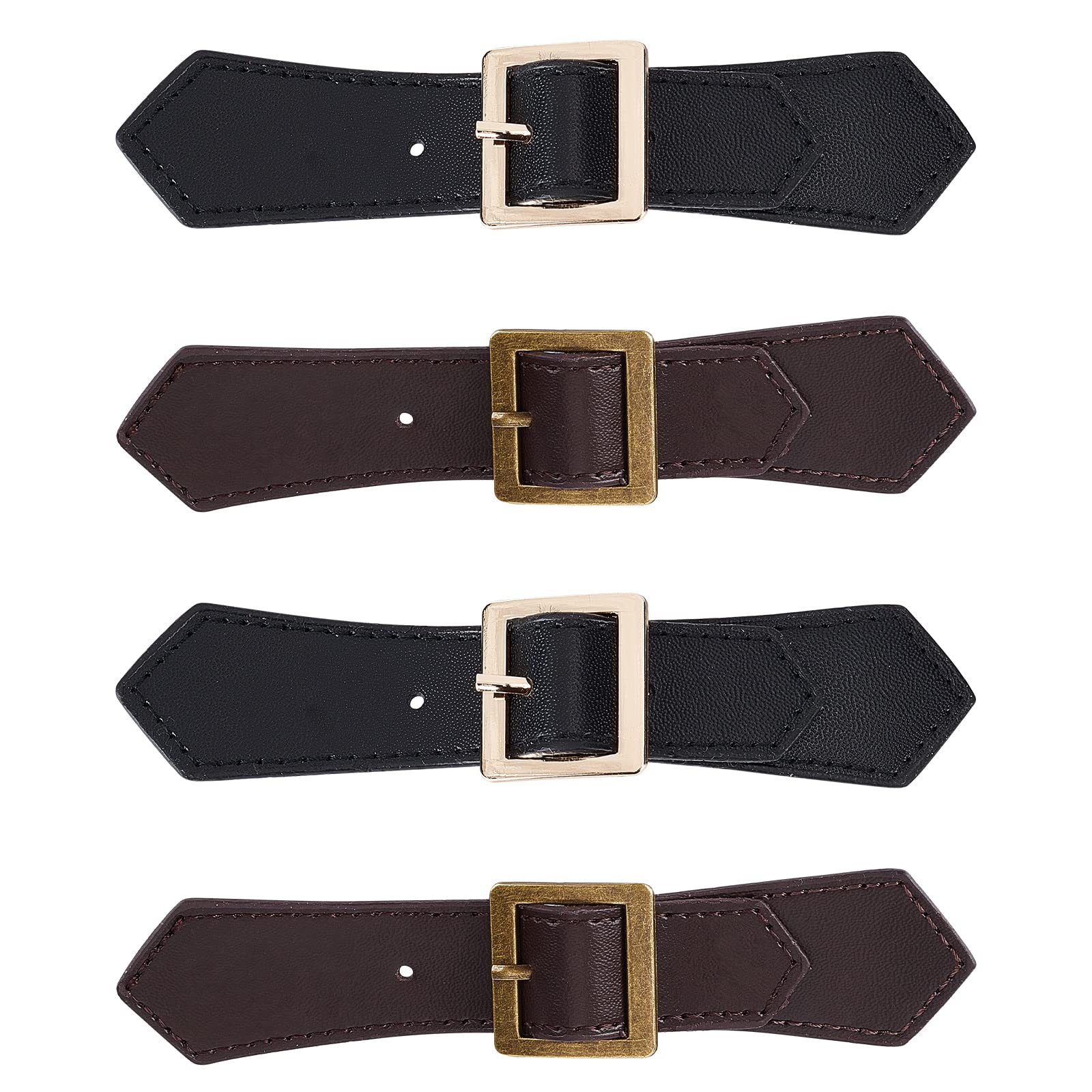 FINGERINSPIRE 4 Sets Leather Sew-On Toggles Closures Black & Brown PU Leather Snap Toggle Sew On Duffle Jacket Buckle Metal Leather Clasp Fasteners Replacement Snap Toggle for Coat Jacket DIY Craft