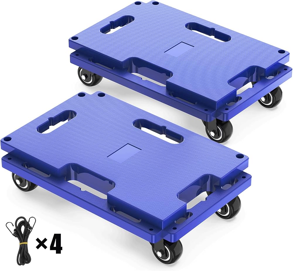 SOLEJAZZ 2 Pack Mobile Dolly 440 LBS Capacity 4-Wheel Furniture Cart Blue