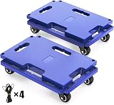 SOLEJAZZ 2 Pack Mobile Dolly 440 LBS Capacity 4-Wheel Furniture Cart Blue