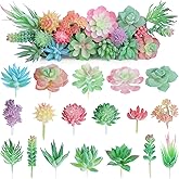 HEY FOLY 18 Pcs Artificial Succulents Mini Fake Plants Unpotted Faux Succulent, Small Plastic Succulents Assortment in Flocked Green Floral Decor for Party, Cake, Garden & Outdoor (Pink)