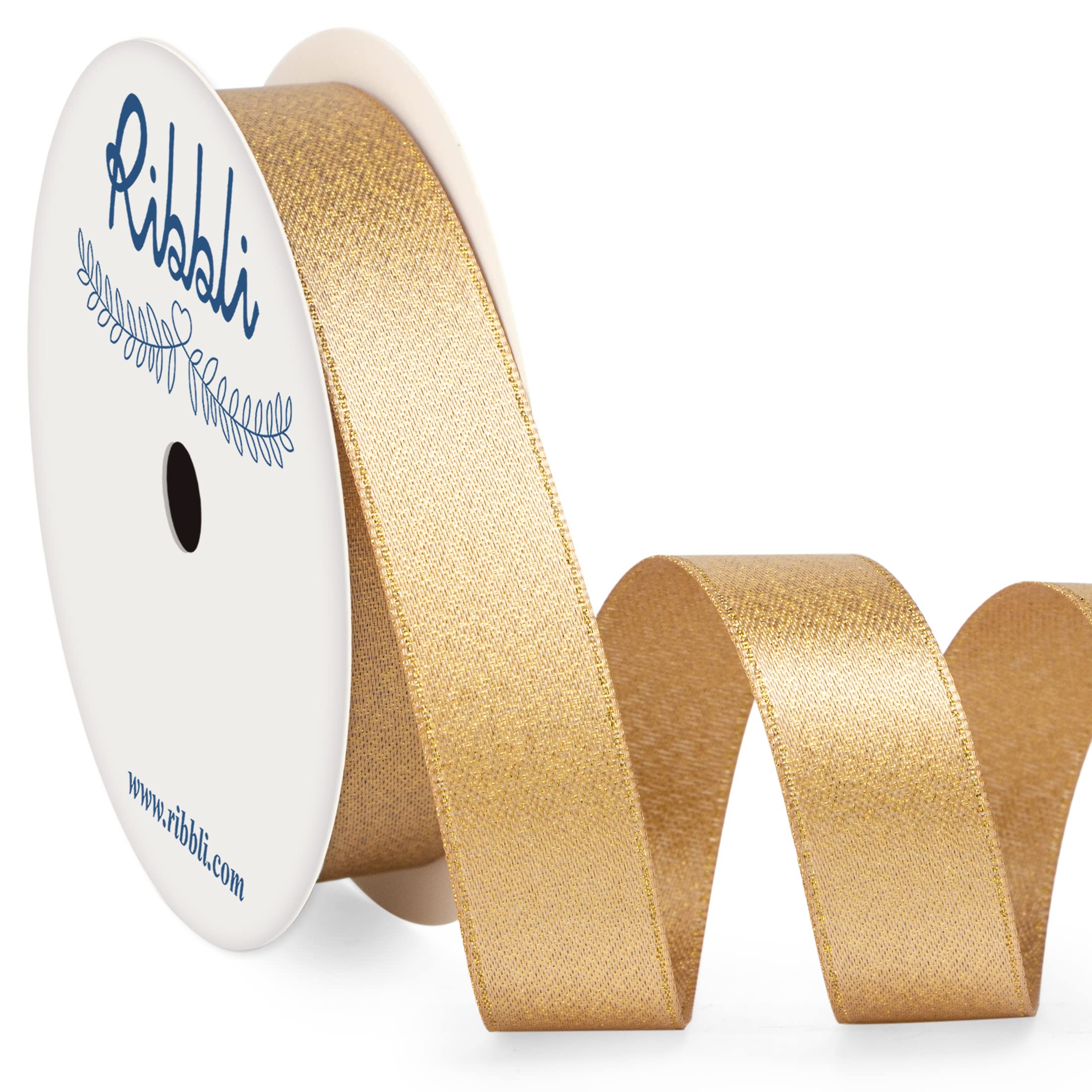 Ribbli Pale Gold Double Faced Purl Ribbon, Luxury