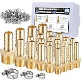 Ailbiuko 22Pcs Brass Hose Barb Fittings Male Pipe Adapter Kit with Clamps | 1/8" 1/4" 3/8" 1/2" Thread Hose Barbed Connector with 44Pcs Hose Clamps(3/8" Barb to 1/4" NPT,1/4" Barb to 1/4" NPT)