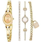 THCN Women's Gold Watch & Bracelets Set, Ladies Dainty Watches Jewelry for Women with Crystal Bezel & Adjustable Bracelets, Luxury Jewelry Gift Set