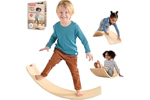 Fisher-Price Wood Montessori Toy Rockin' Balance Board, American Montessori Society Seal of Excellence, 31.7-Inch Wooden Moto