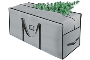 EMOMAS 7.5ft Heavy Duty Christmas Tree Storage Bag - Waterproof 600D Oxford Fabric, Reinforced Handles, Dual Zippers & Wide Opening. Christmas Tree Box. Solve Post - Holiday Storage Hassles（grey）