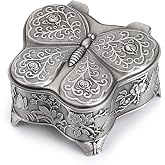 Hipiwe Vintage Metal Jewelry Trinket Box Butterfly Shape Jewelry Organizer | Treasure Chest Ring Holder, Earrings Necklace Storage Box Keepsake Box for Women, Small