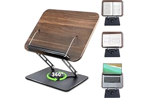 GYINGS New Upgrade Book Stand for Reading, Book Holder with 360° Swivel Base, Adjustable Height & Angle Cookbook Stand, Foldable Recipe Book Holder for Kitchen, Textbook, Music Stand, Lightweight & Portable
