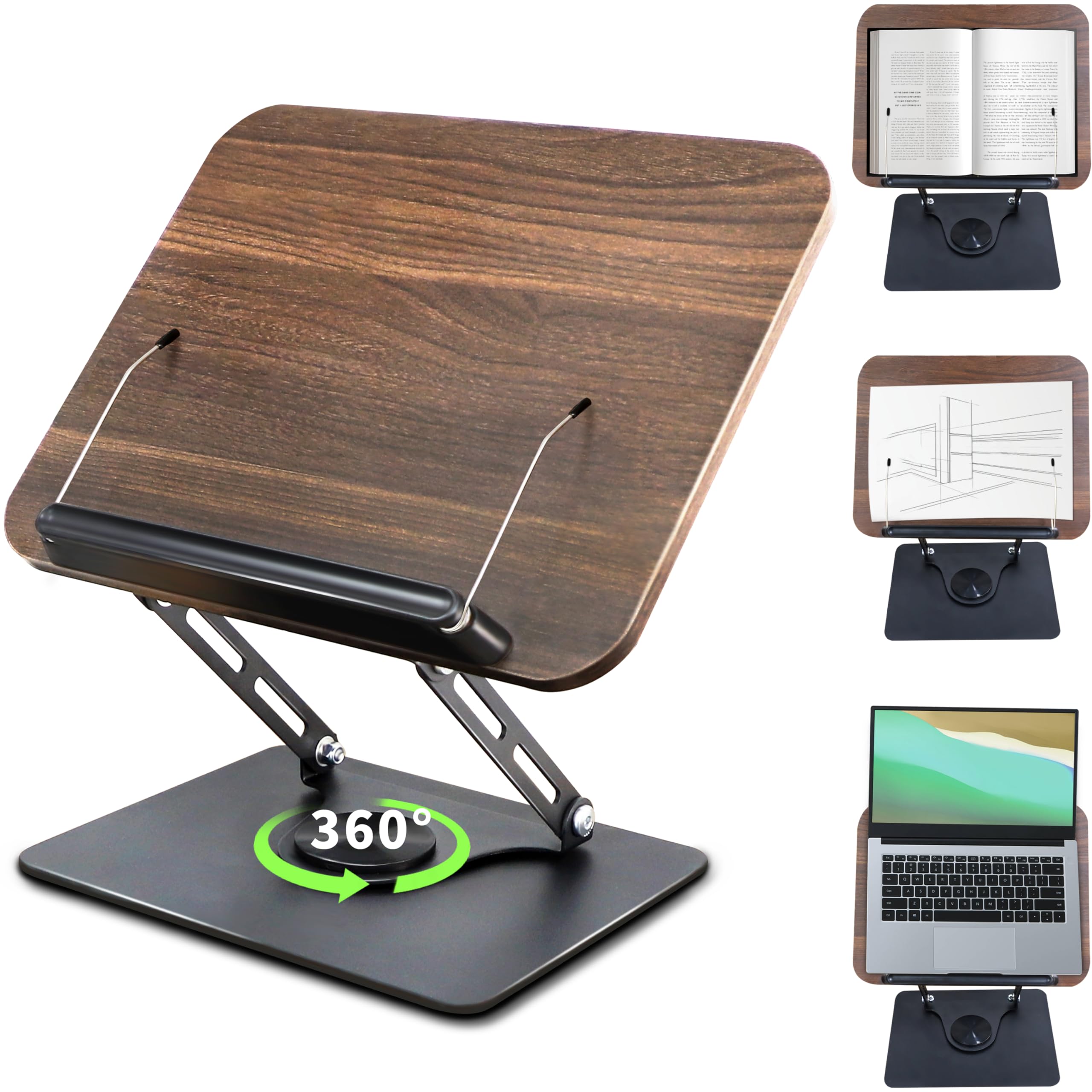 Photo 1 of New Upgrade Book Stand for Reading, Book Holder with 360° Swivel Base, Adjustable Height & Angle Cookbook Stand, Foldable Recipe Book Holder for Kitchen, Textbook, Music Stand, Lightweight & Portable
