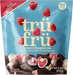 Tru Fru Nature's Raspberries Frozen Fresh In White & Dark Chocolate, 8 Ounce Bag