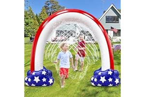 AMENON 4th of July Inflatable Sprinkler for Kids, 8F * 5.5F American Flag Sprinkler Outdoor Water Toys for Kids Adults 4th of July Independence Day Summer Water Party Backyard Outside Games Activities
